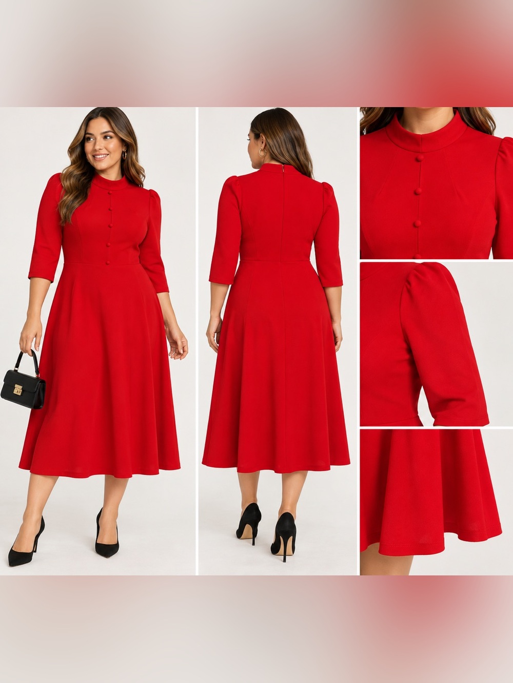 Allegra K Red Mock Neck Button Front A-Line Dress Size S NWT